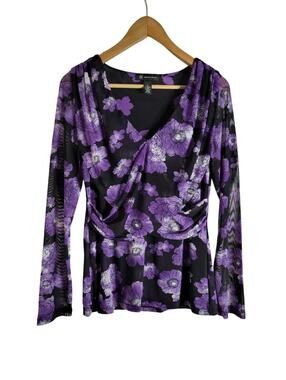 Inc Purple And Black Floral Pattern Shear Mesh Fabric Wrap Style Size Large